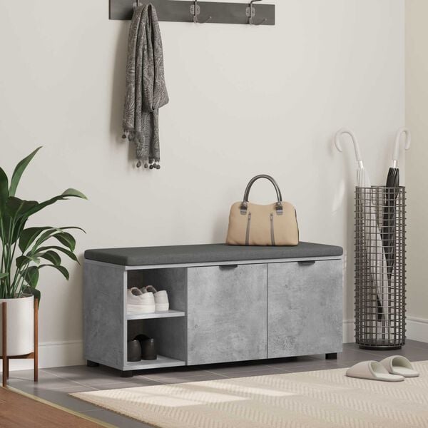 vidaXL Hall Bench with Cushion Plain Concrete Grey 100 x 38 x 46 cm