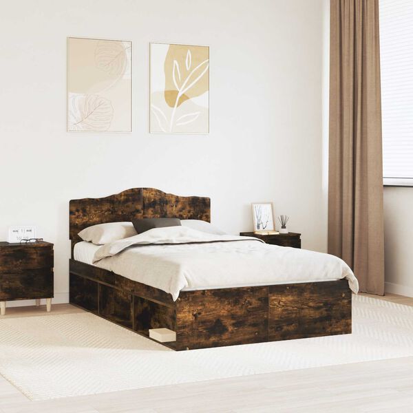 vidaXL Bed Frame Smoked Oak 120 x 200 cm Solid Pine Wood