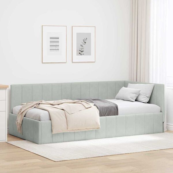 vidaXL Corner Bed Frame Light Grey 90 cm x 190 cm Velvet