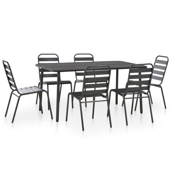 vidaXL 7 Piece Outdoor Dining Set Steel Dark Grey