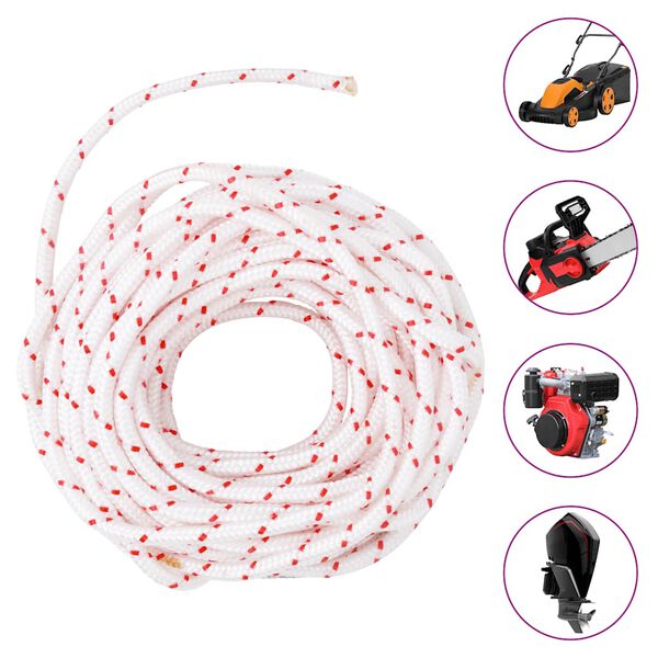 vidaXL Pull Starter Cord White and Red &Oslash;6 mm 10 m Nylon
