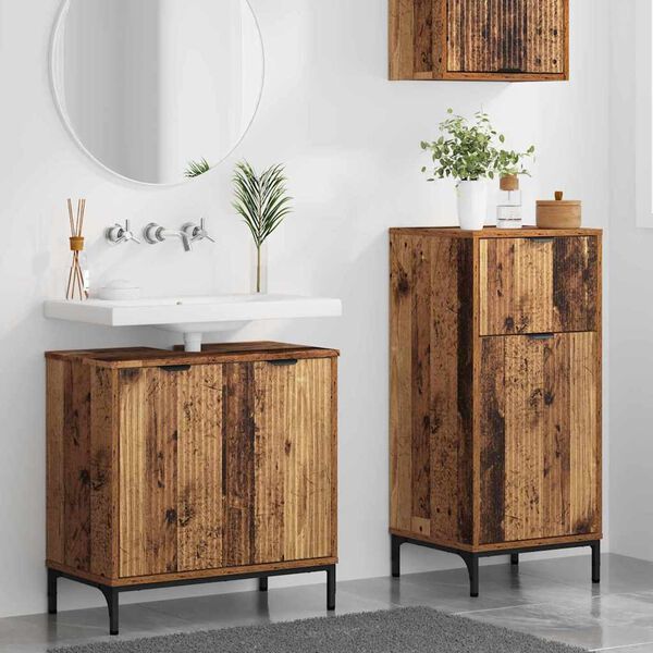 vidaXL Bathroom Furniture Set 2 pcs Old Wood Engineered Wood and Metal