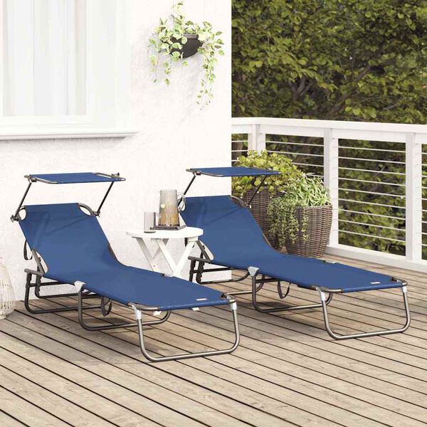 vidaXL Folding Sun Lounger Folding 2 pcs Blue 56 x 190 x 81cm Fabric