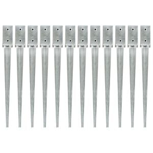 vidaXL Ground Spikes 12 pcs Silver 7x7x75 cm Galvanised Steel