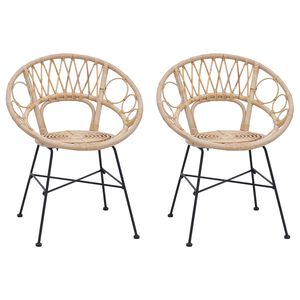 vidaXL Dining Chair 2 pcs Rattan and Iron Natural 54 x 65 x 82 cm