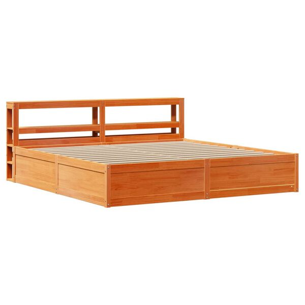 vidaXL Bed Frame with Headboard Wax Brown 200x200 cm Solid Wood Pine
