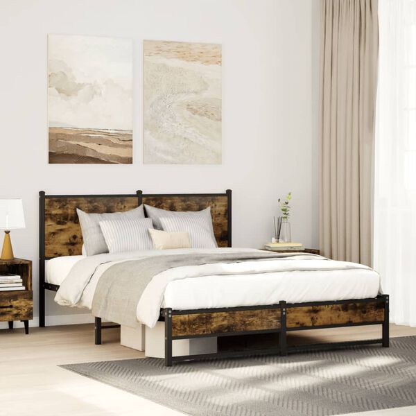 vidaXL Metal Bed Frame without Mattress Smoked Oak 150x200 cm King Size