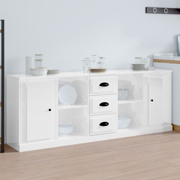vidaXL Sideboards 3 pcs High Gloss White Engineered Wood