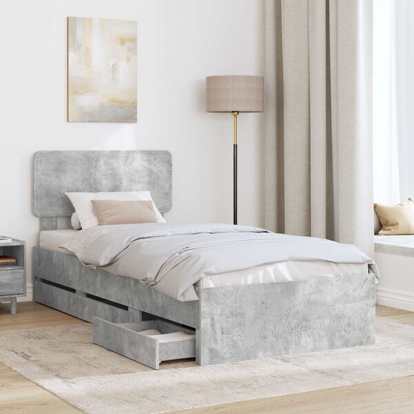 vidaXL Bed Frame with Drawer Concrete Grey 75 x 190 cm Engineered Wood