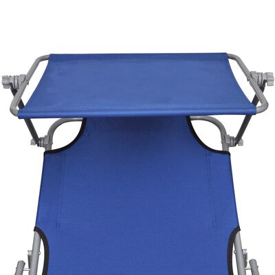vidaXL Folding Sun Lounger with Canopy Steel and Fabric Blue