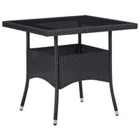 vidaXL Outdoor Dining Table Black Poly Rattan and Glass