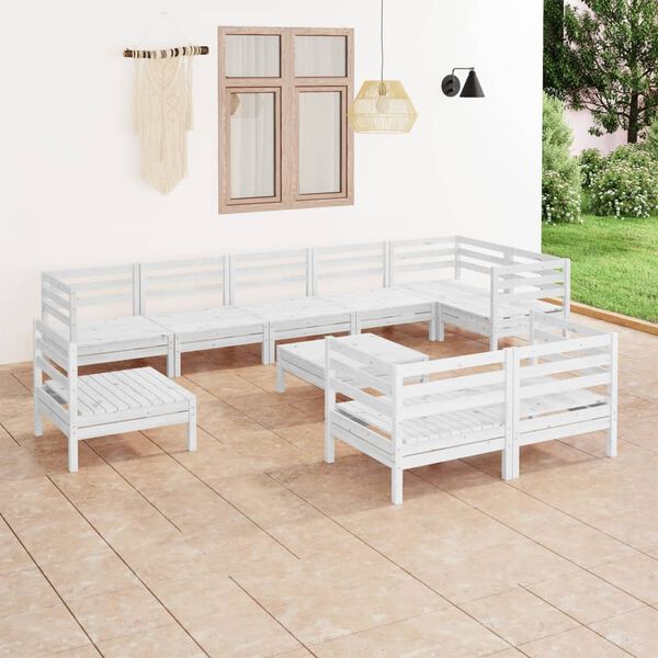 vidaXL 10 Piece Garden Lounge Set Solid Wood Pine White