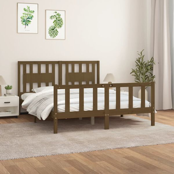 vidaXL Bed Frame without Mattress Brown Solid Wood Pine King Size