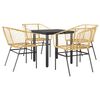 vidaXL 5 Piece Garden Dining Set Brown Poly Rattan Glass