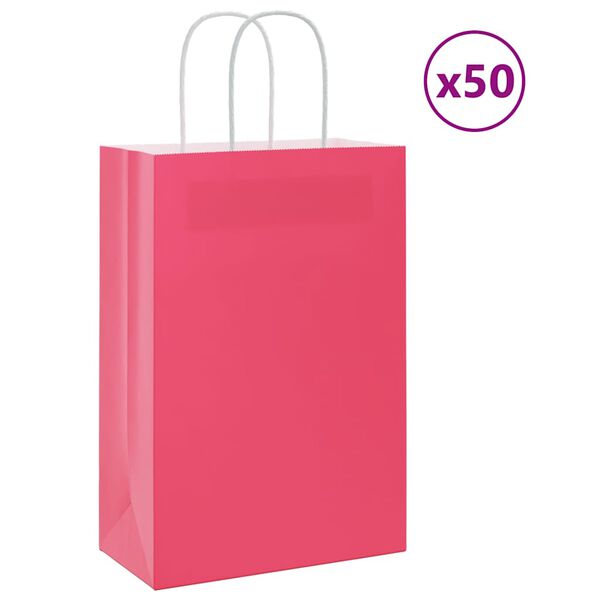 vidaXL Paper Bags 50 pcs with Handles Pink 21x11x31 cm