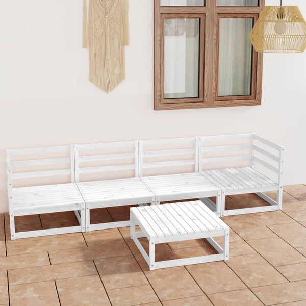 vidaXL 5 Piece Garden Lounge Set White Solid Wood Pine