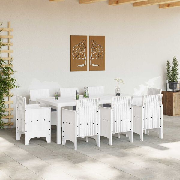 vidaXL Garden Dining Set 9 pcs White Polt rattan