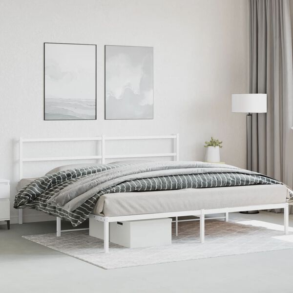 vidaXL Metal Bed Frame without Mattress with Headboard White 183x213cm