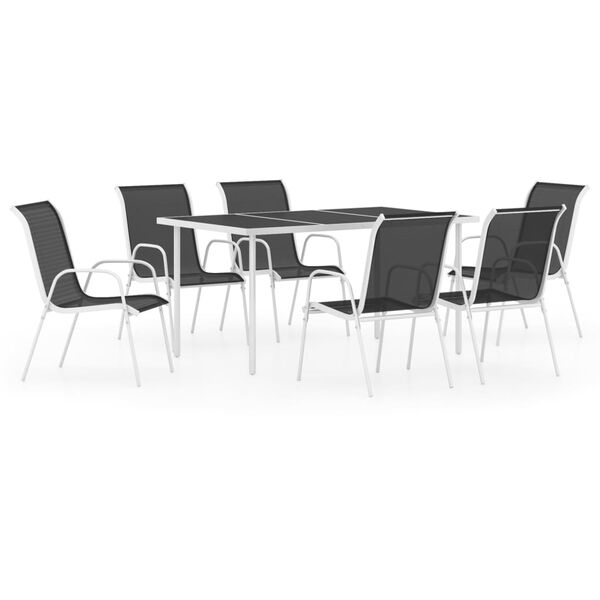 vidaXL 7 Piece Outdoor Dining Set Steel Black