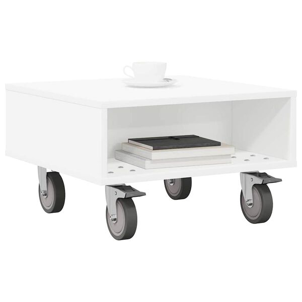 vidaXL Side Table with Wheels White 50.5 x 50 x 30 cm Engineered Wood