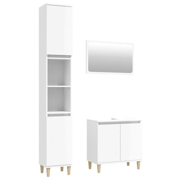 vidaXL 3 Piece Bathroom Furniture Set High Gloss White Engineered Wood