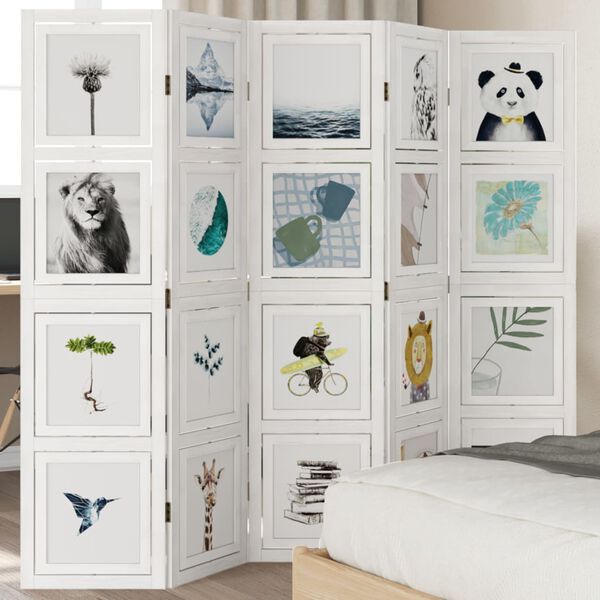 vidaXL Room Divider 5 Panels White Solid Wood Paulownia
