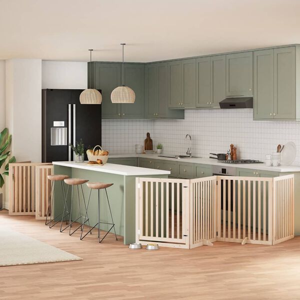 vidaXL Dog Gate with Door Foldable 10 Panels 800 cm Poplar Wood