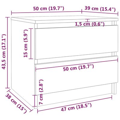 vidaXL Bed Cabinets 2 pcs Brown Oak 50x39x43.5 cm Engineered Wood