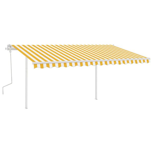 vidaXL Manual Retractable Awning with Posts 4.5x3.5 m Yellow and White