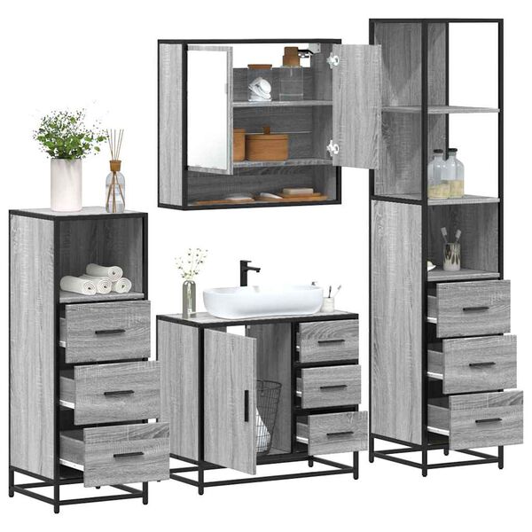 vidaXL 4&nbsp;Piece Bathroom Furniture Set&nbsp;Grey Sonoma Engineered Wood