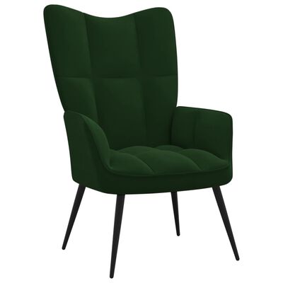 vidaXL Relaxing Chair with a Stool Dark Green Velvet