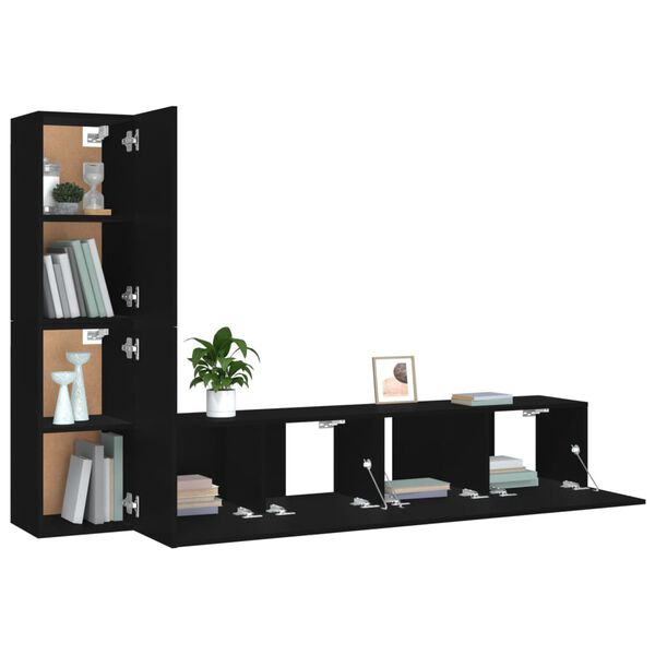 vidaXL 4 Piece TV Cabinet Set Black Engineered Wood