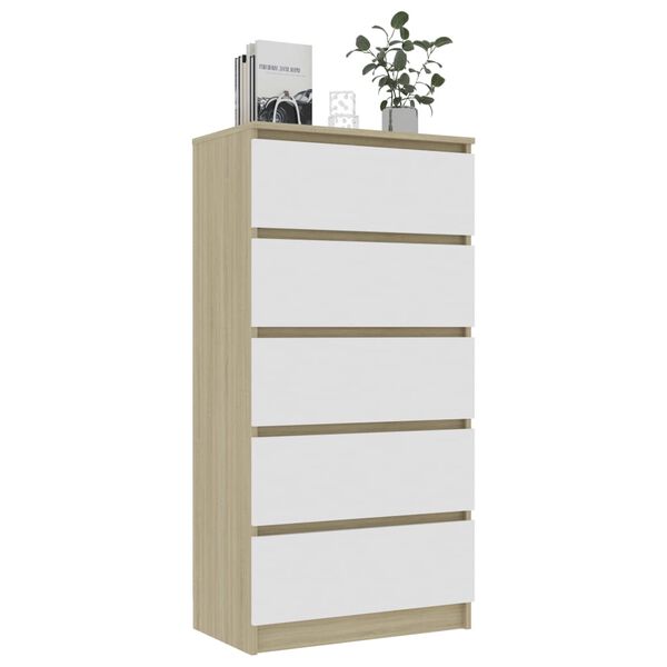 vidaXL Drawer Sideboard White and Sonoma Oak 60x35x121 cm Engineered Wood