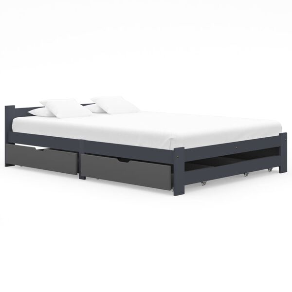 vidaXL Bed Frame without Mattress Dark Grey Solid Pinewood 160x200 cm (322023+2x321990)