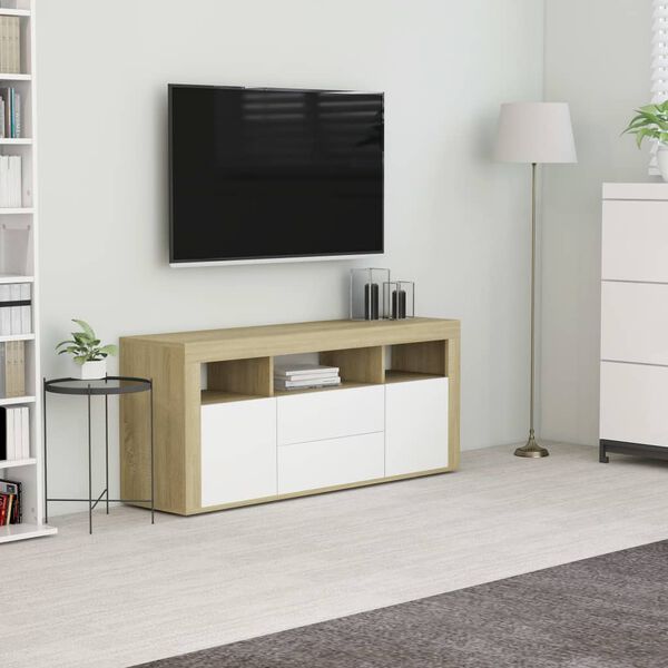 vidaXL TV Cabinet White and Sonoma Oak 120x30x50 cm Engineered Wood