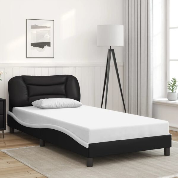 vidaXL Bed Frame with LED without Mattress "Hvar" Black and White 100x200 cm