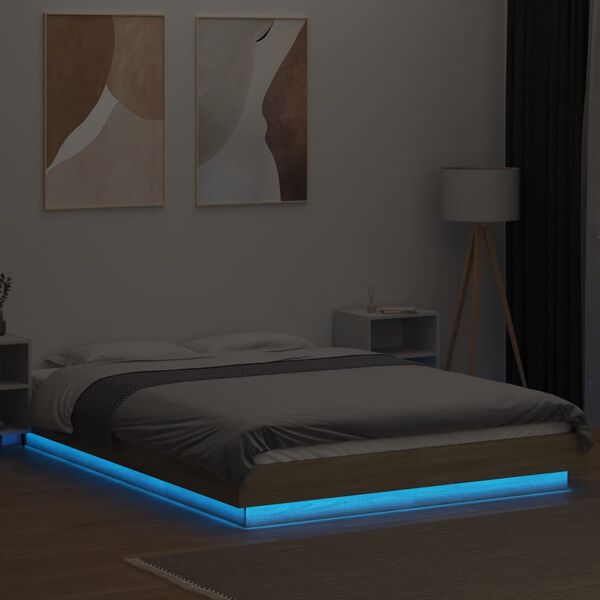 vidaXL Bed Frame with LED Lights without Mattress Sonoma Oak 120x190cm