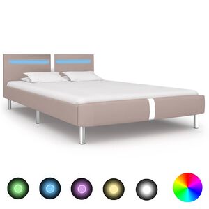 vidaXL Bed Frame with LED without Mattress Cappuccino 135x190 cm Double