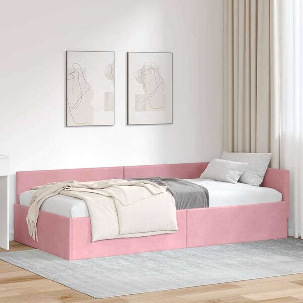 vidaXL Corner Bed Frame with Headboard Pink 80 cm x 200 cm Velvet
