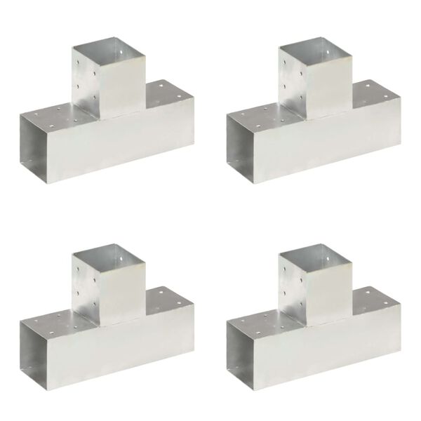 vidaXL Post Connectors 4 pcs T Shape Galvanised Metal 91x91 mm