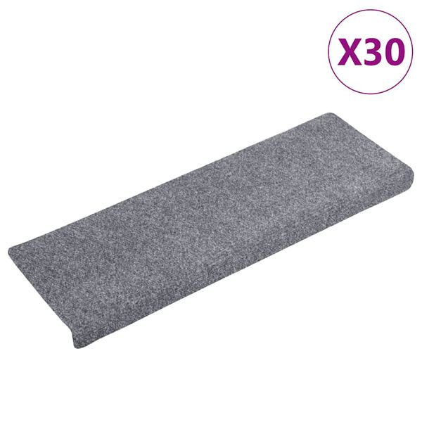 vidaXL Stair Mats Self-adhesive 30 pcs 65x21x4 cm Light Grey Rectangular Edge
