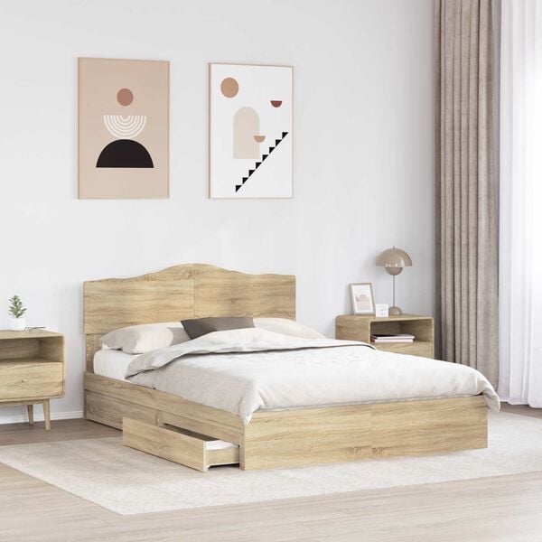 vidaXL Storage Bed with Drawer Sonoma Oak 150 x 200 cm Engineered Wood