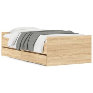 vidaXL Bed Frame with Drawers without Mattress Sonoma Oak 90x190 cm Single