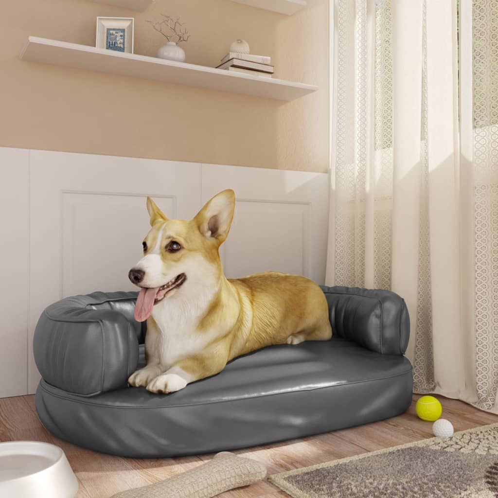 vidaXL Ergonomic Foam Dog Bed Grey 60x42 cm Faux Leather vidaXL