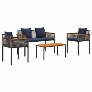 vidaXL Outdoor Furniture Set Grey and Navy Blue Poly Rattan