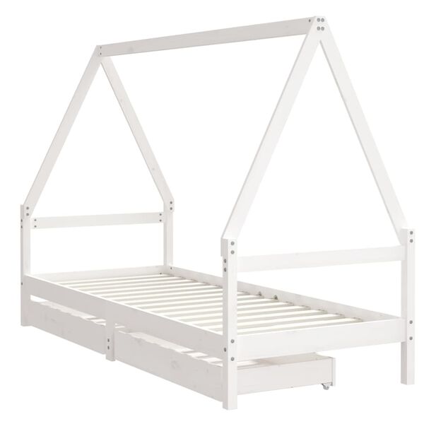 vidaXL Kids Bed Frame with Drawers White 80x200 cm Solid Wood Pine