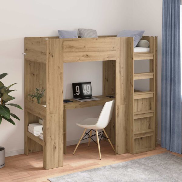 vidaXL Loft Bed Frame with Desk with Storage Artisan Oak 75 x 190 cm