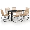 vidaXL Dining Set | Oak and Black | Poly Rattan, Powder-Coated Steel, Glass