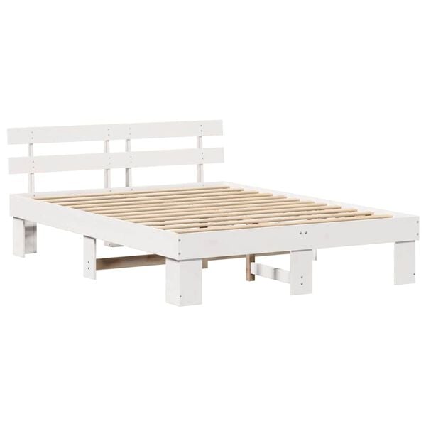 vidaXL Bed Frame with Headboard White 140 x 200 cm Solid Pine Wood