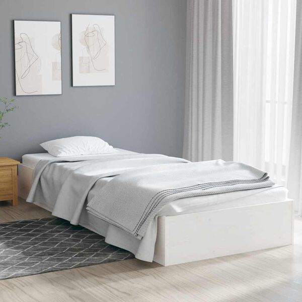 vidaXL Bed Frame without Mattress White Solid Wood 75x190 cm Small Single